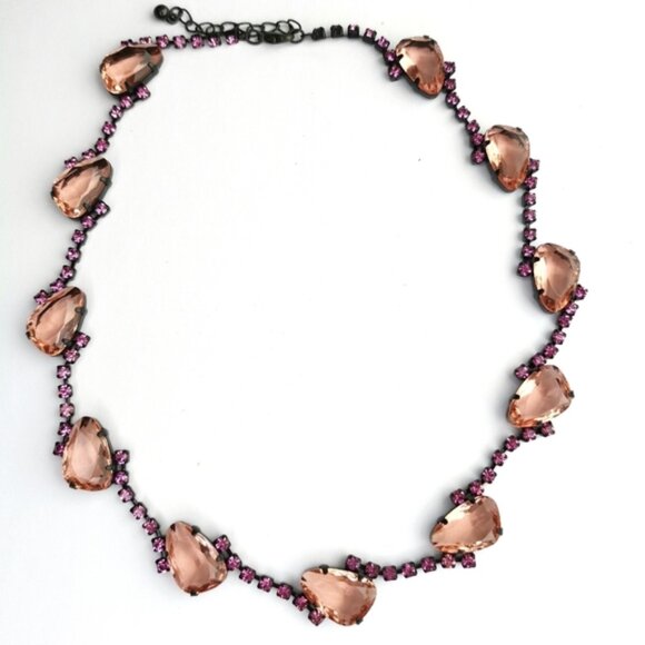 Vintage 90s Czech handmade glass  necklace blush in black - Picture 2 of 4